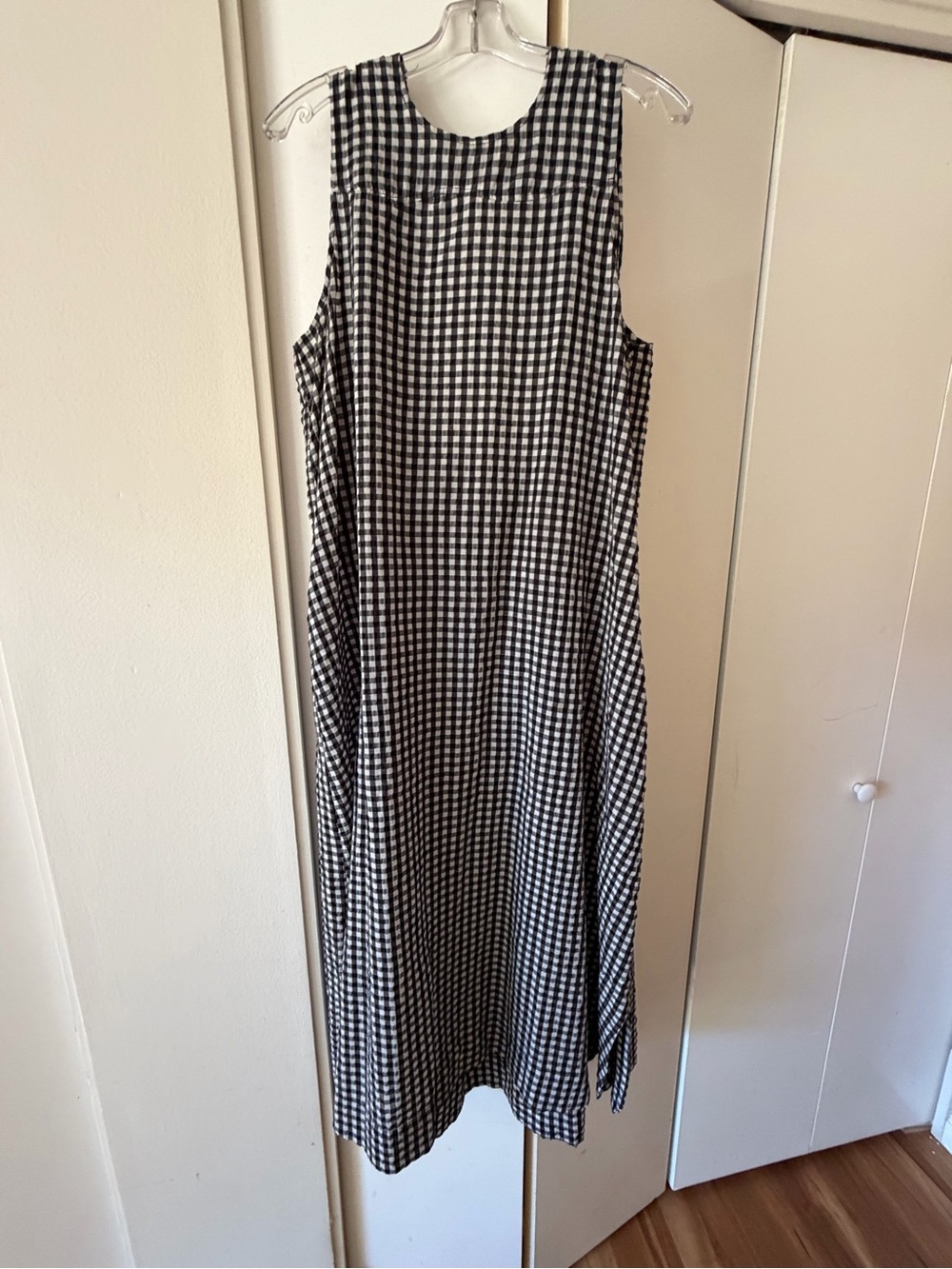 GANNI Black and White Gingham Sleeveless A-Line Dress with Low Back